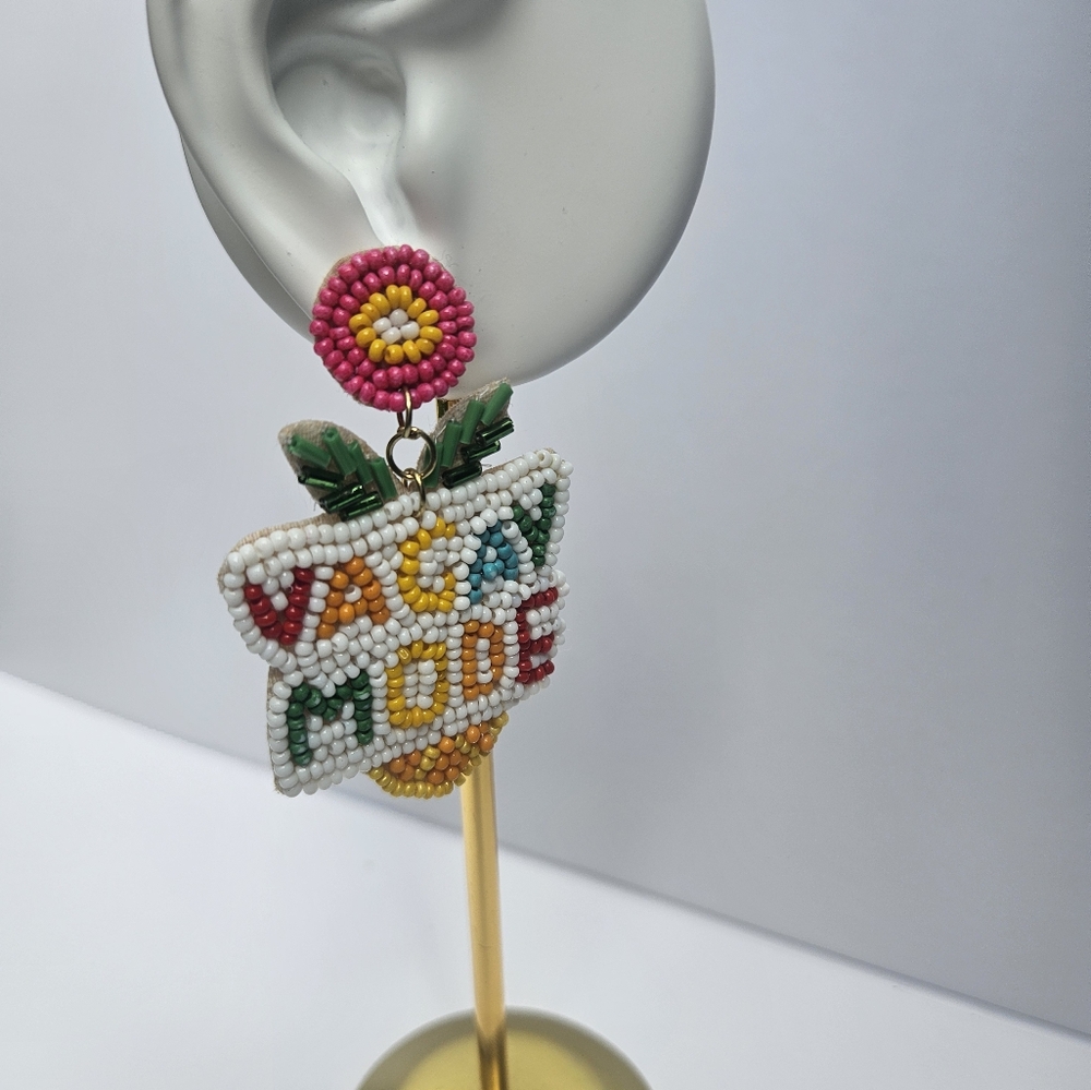 Felt Back Beaded Flower Dangle Earrings for Vacay Mode - Picture 6 of 7